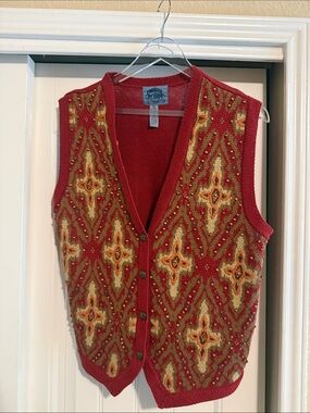 Cambridge Dry Goods Red and Gold Patterned Knit Vest